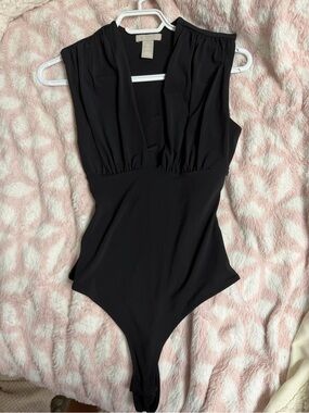 H&M Black Sleeveless Bodysuit with V-Neck